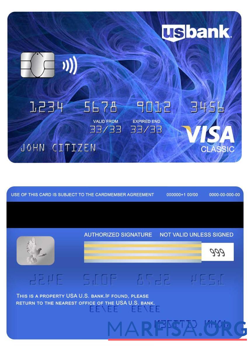 Printable USA U.S. bank visa classic card sample